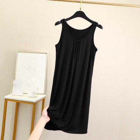 BRGZLK Women Solid Color Sleeveless Nightdress Summer Thin Loose Mid Calf Length Nightgown Casual Comfy Home Clothe Black XXXXXL