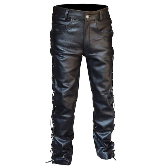 JAJAHO Retro Gothic Slim Fit Men's Pants PU Leather Flat Front 70S Rave Party Stretchy Motorcycle Fashion Streetwear Classic Trousers