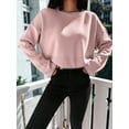 thumbnail image 2 of Women'S 2025 Fall Crew Neck Cropped Sweater Oversized Ribbed Knit Pullover Tops Pink One size, 2 of 8