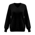 thumbnail image 4 of Vinsonshop Women's V Neck Lightweight Sweaters Casual Long Sleeve Pointelle Knit Pullover Loose Slouchy Tops Black L, 4 of 5