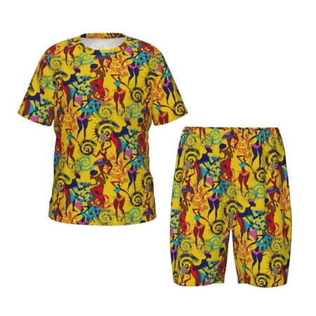 Luyuia Dancing African Women Print Girls  2-Piece Tie-Dye Pajama Set  Cute Summer Loungewear with Shirt and Tank Shorts Nightwear-Medium
