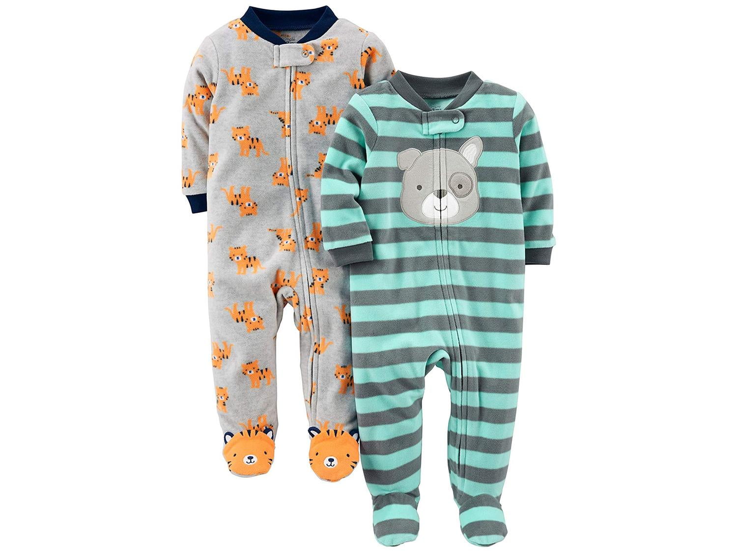 Preemie Simple Joys by Carters Boys 2-Pack Fleece Footed Sleep and Play Tiger//Animals