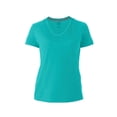thumbnail image 1 of Playera Fruit Of The Loom para Mujer, Cuello V Básica de Manga Corta Turquesa Talla 2EG, 1 of 4