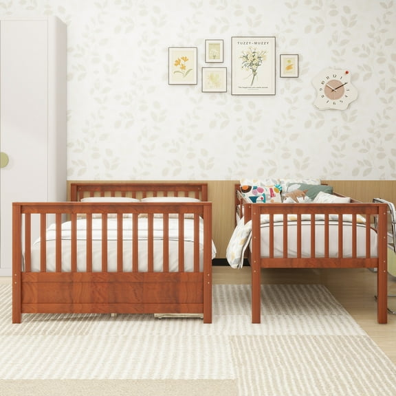 Twin-Over-Full Bunk Bed with Ladders and Two Storage Drawers (Walnut)
