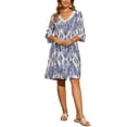 thumbnail image 2 of Vestido de verano con escote en V INSPIRE CHIC para mujer, estampado bohemio, con mangas de volantes, corte en A, casual de playa, mini vestido XS azul, 2 of 6