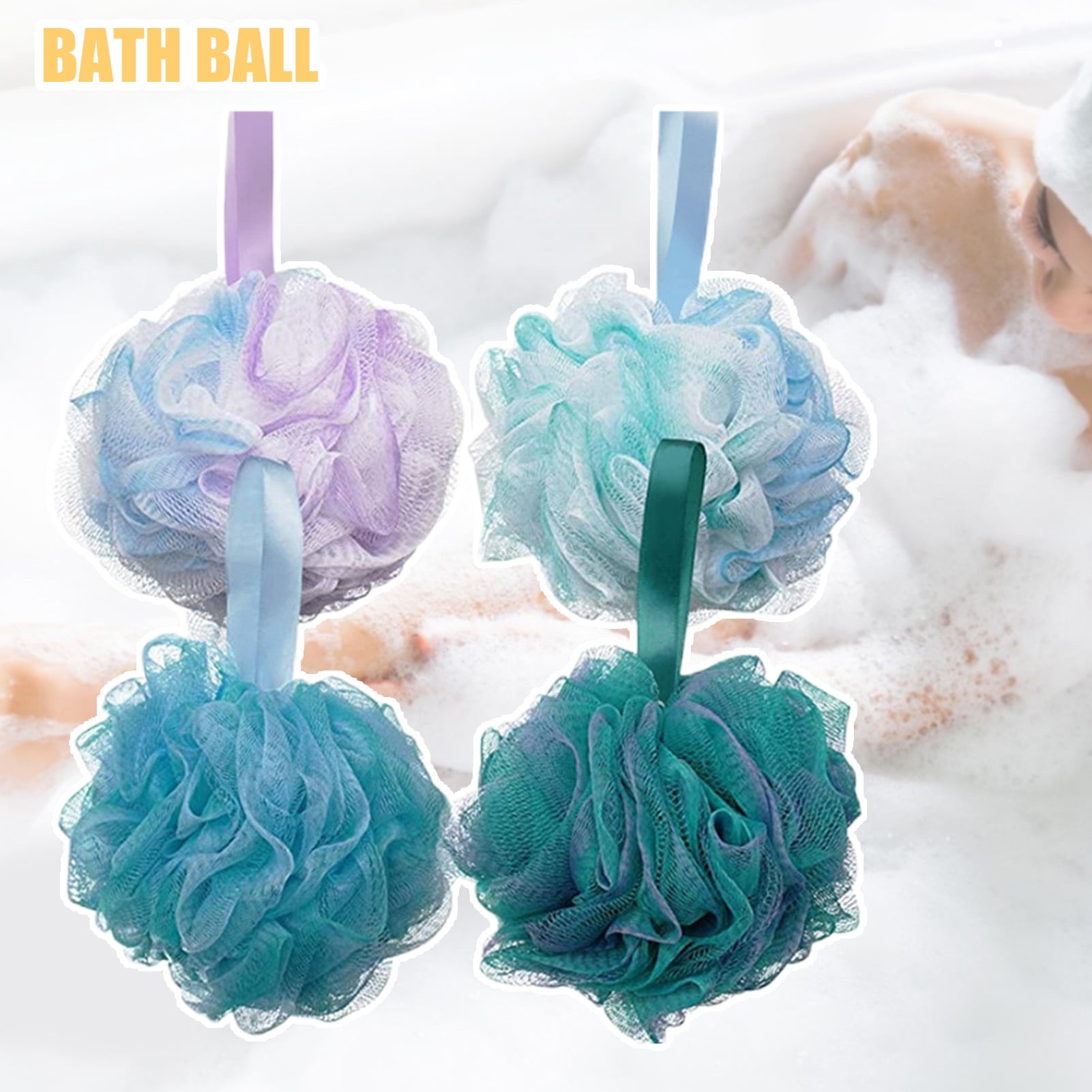 BetterZ 4Pcs Bath Sponges Network Fluffy Fashion Plastic Body Scrubber