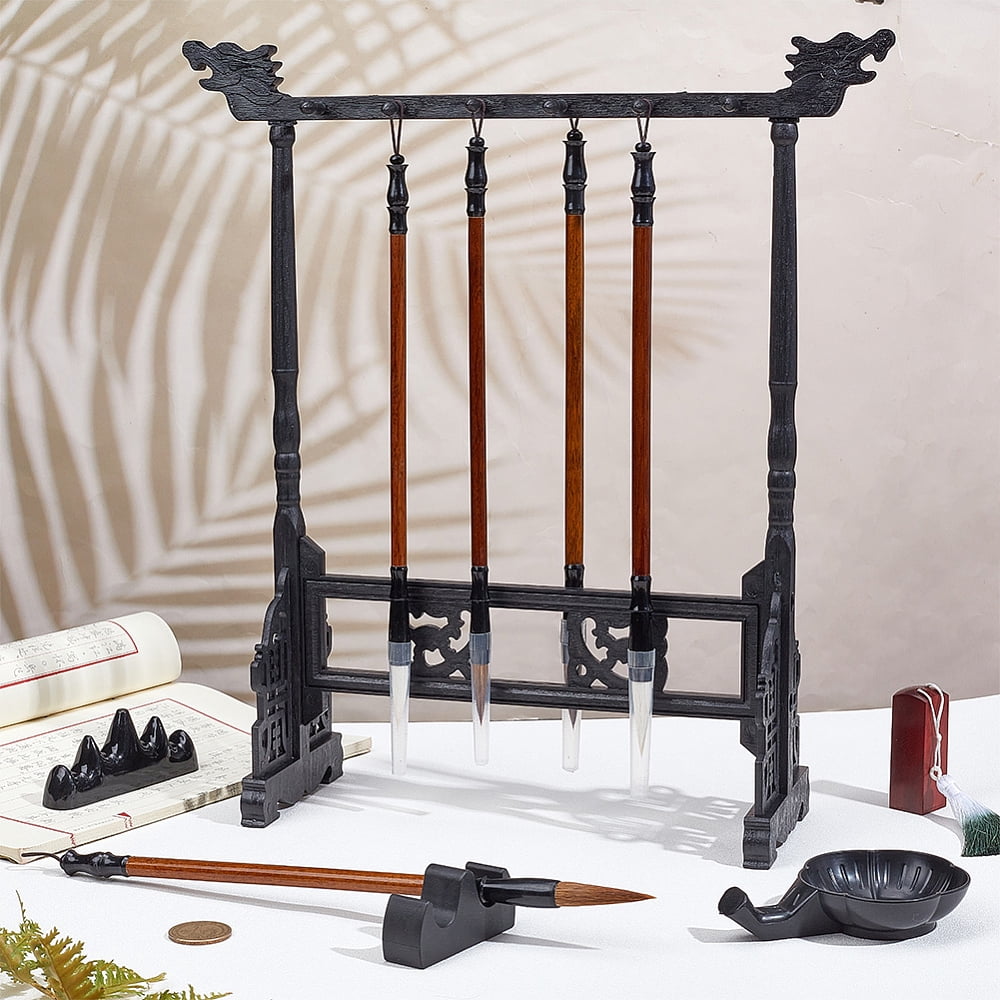 Calligraphy Kits Plastic Resin Brush Holder with Chinese Calligraphy Brushes Pen for Calligraphy Lovers Mixed Color 10.1x2x4cm