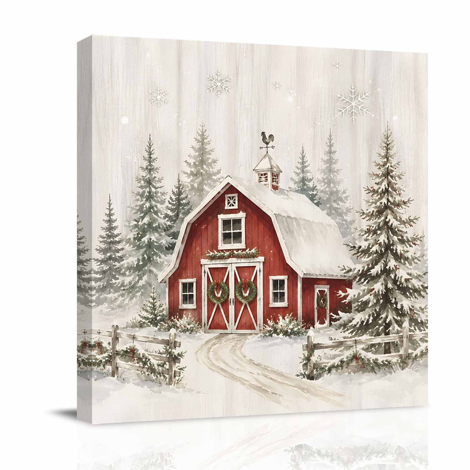 Canvas Wall Art Farmhouse Christmas Framed Canvas Prints for Living Room Bathroom Xmas Tree Vintage Forest Snowflake Gallery Wrapped Wall Decor for Home Office Gifts 12 x12 Ship Next Day