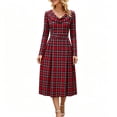 thumbnail image 2 of GUACER Plaid Fall Midi Dresses for Women High Waist Crewneck Long Sleeve A-Line Swing Dress for Work Casual, 2 of 6
