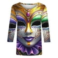 thumbnail image 5 of Xuyuer Carnival Style Print T-Shirt - Women's Fashion Loose Round Neck 3/4 Sleeve Top for Daily Wear, Festival Themed Outfits, Playful Seasonal Style & Streetwear Statement Piece, 5 of 5