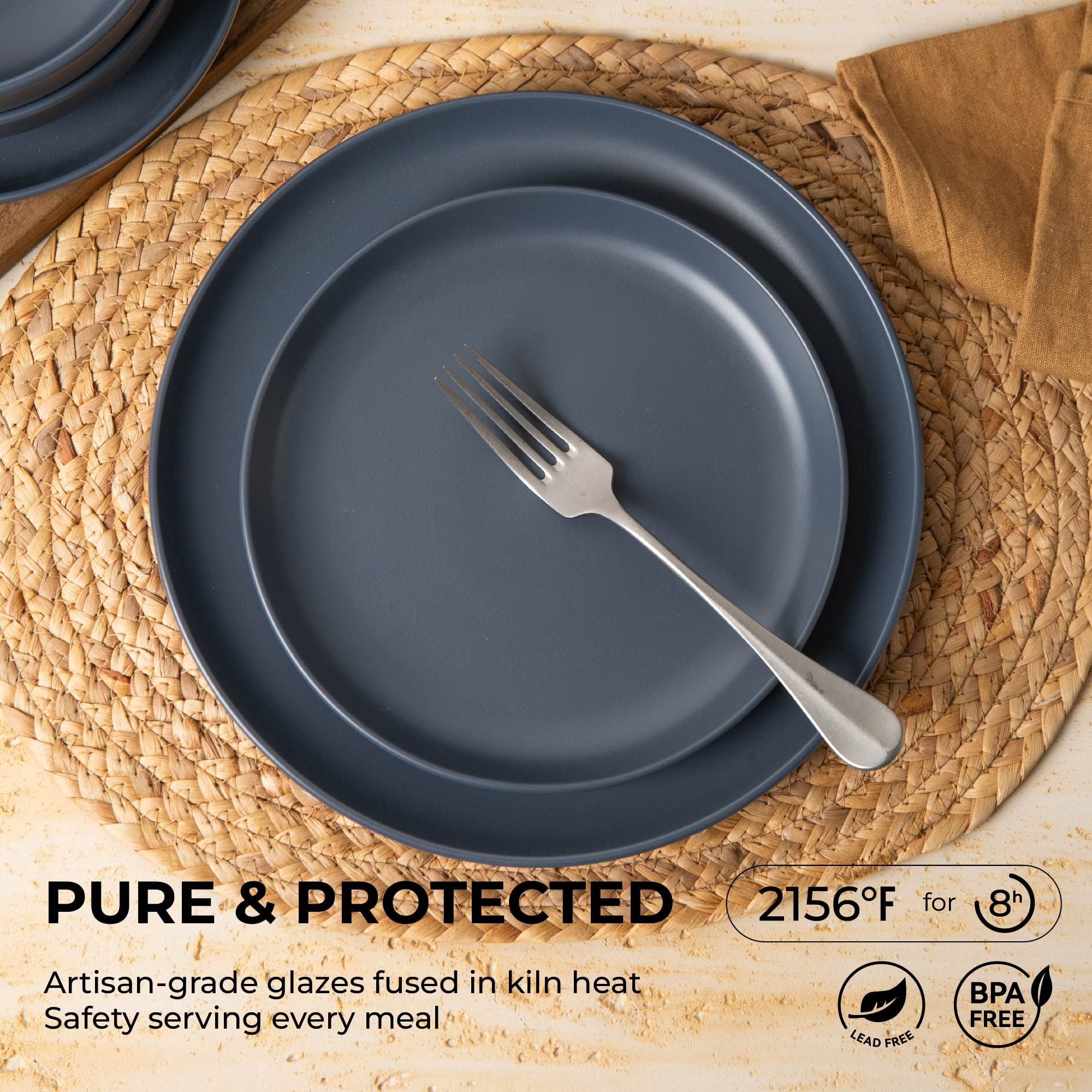 12-Piece Stoneware Dinner Plates Bowls Sets, Microwave & Dishwasher Safe, Non-Toxic Dinner Plates Bowls Set, Stackable Matte Glaze Kitchenware for 4