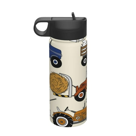 

18 Oz Insulated Sports Bottle Outdoor Sports Gym Handheld Portable Casual Stainless Steel Water Bottle Straw With Lid Farm Tractor Truck
