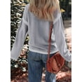 thumbnail image 3 of Sweaters for Women Solid Crewneck Loose Fit Long Sleeve Contrast Cable Knit Pullover Sweater Jumper Tops Light Gray S, 3 of 7