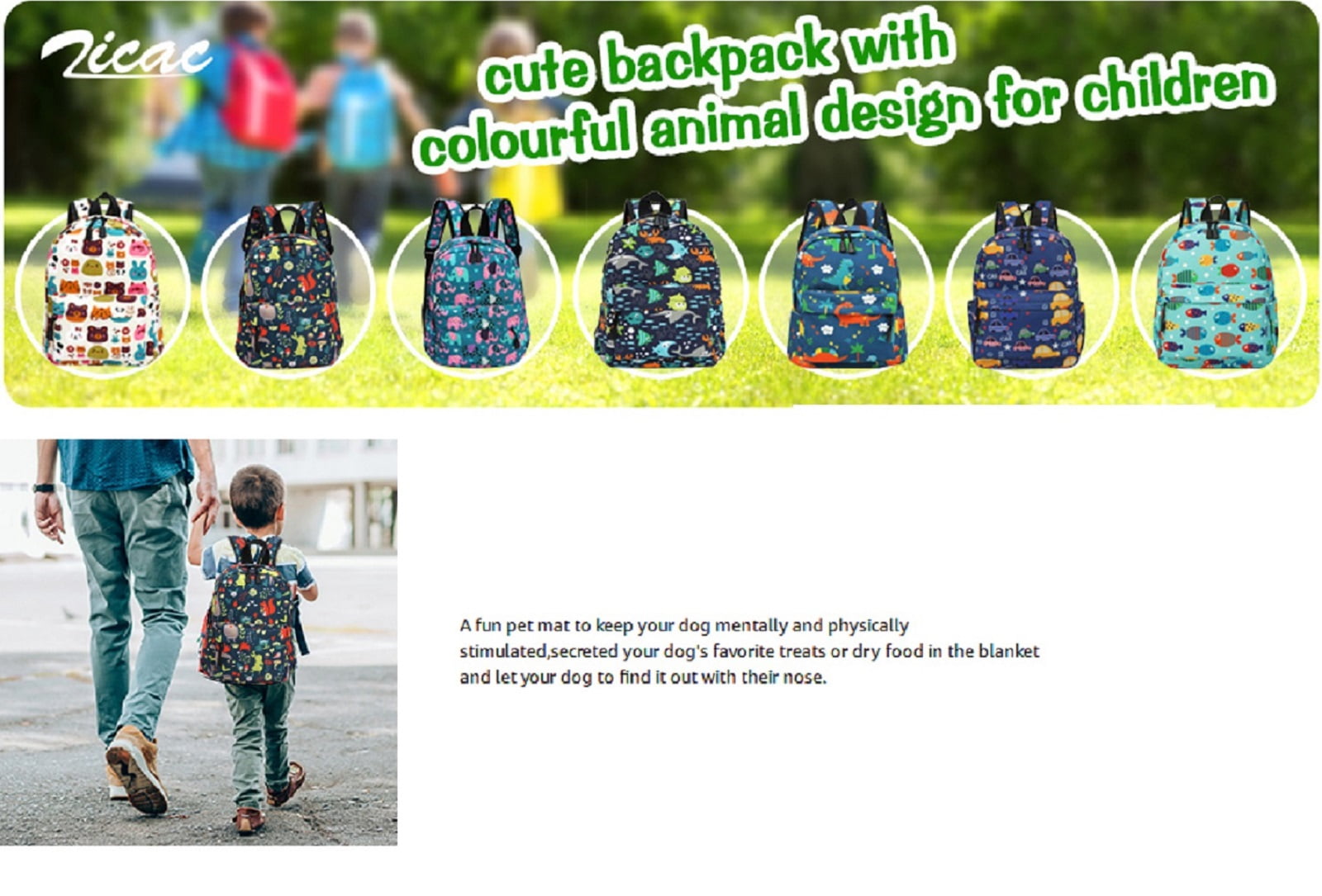 Zicac Children's Cute Canvas Backpack Mini Rucksack Bag (M, Green)