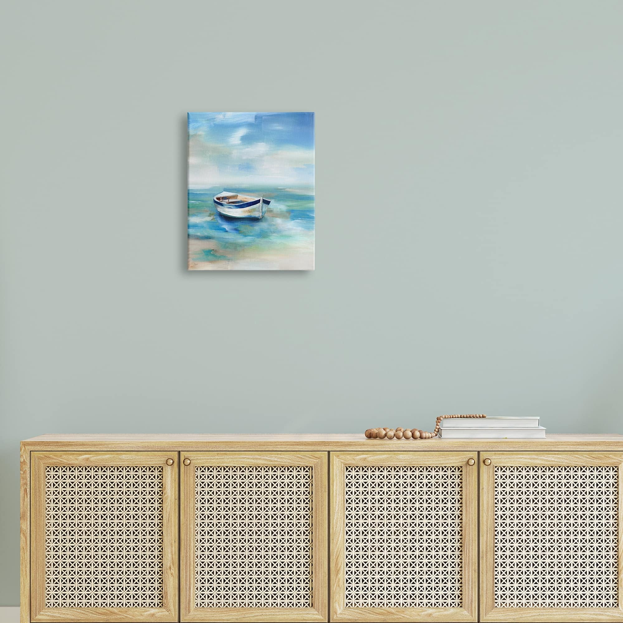 Stupell Industries Serene Misty Morning Row Boat Floating Ocean , 16 x 20, Design by Nan