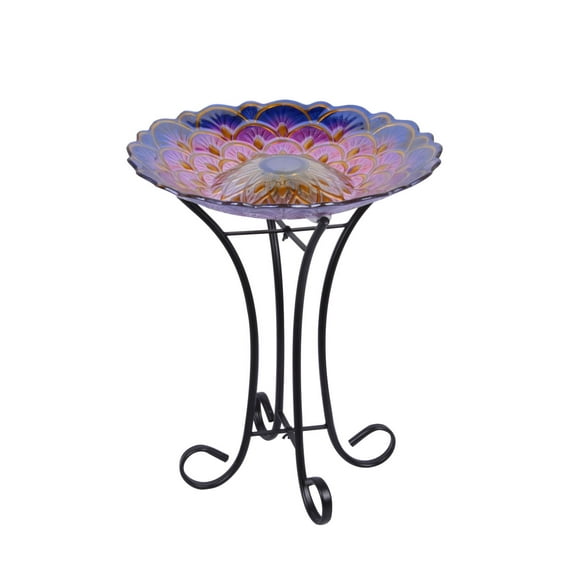 SOLAR FLORAL GLASS BIRD BATH WITH STAND