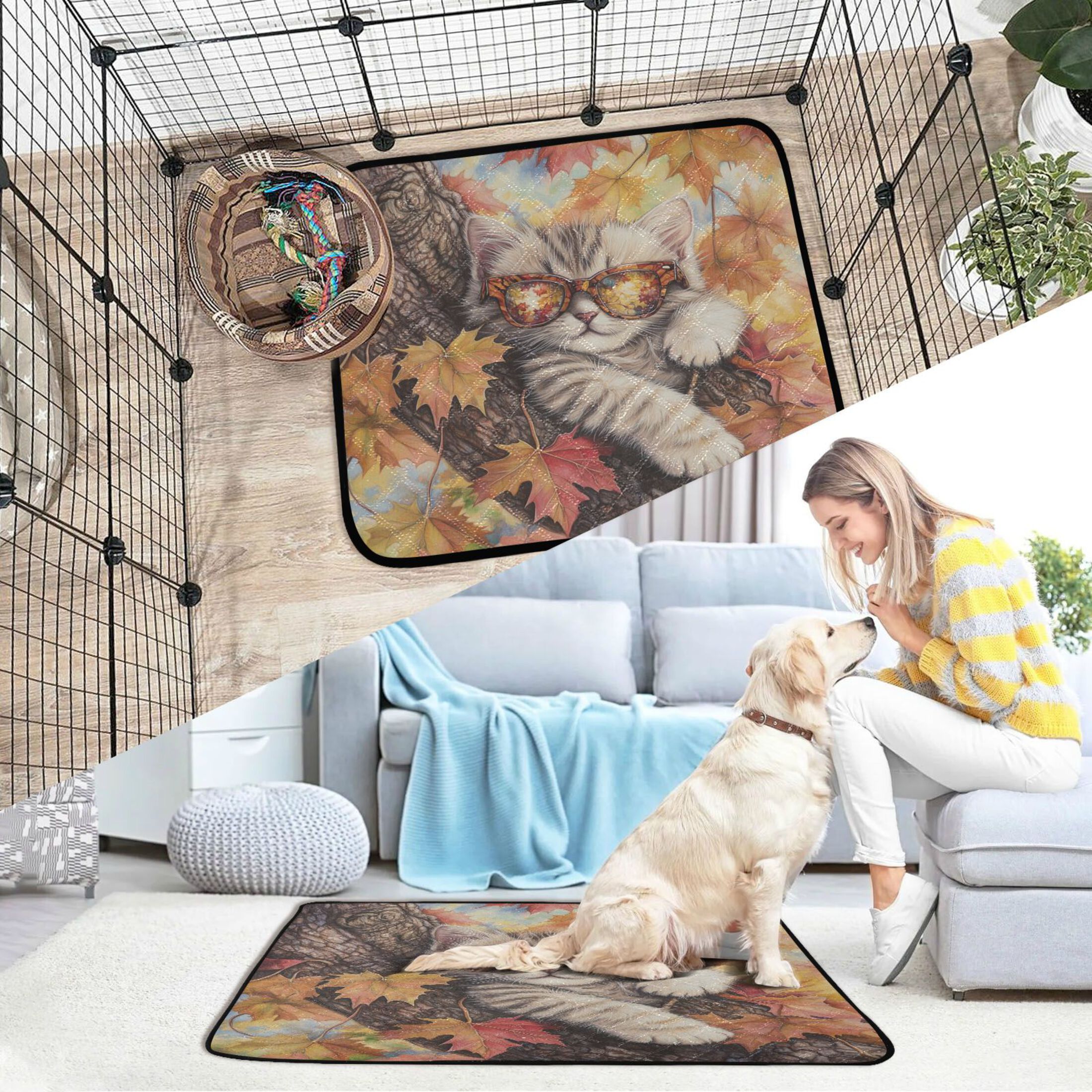 Qxltty Maple Leaf Cat Cat litter Pads Pet Set of 3 Diaper Mats Center Anti-leakage Layer Absorbent Soft and Comfortable