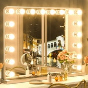 Keonjinn Hollywood Makeup Mirror Vanity Mirror with Lights, 32"x24" Large Bedroom Makeup Mirror with Lights 15 Replaceable LED Bulbs Dimmable 3 Color Lighting Modes(Silver)