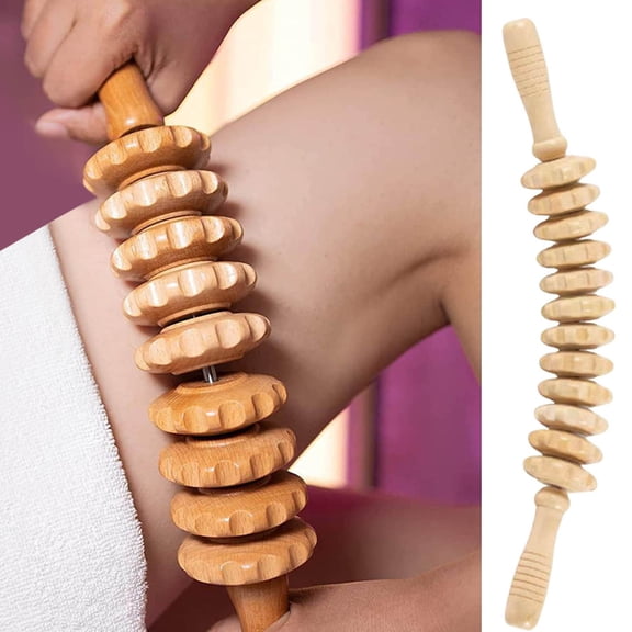 Wooden Massager for Neck Back Leg Natural Fascia Roller with Ergonomic Handle Muscle Tool
