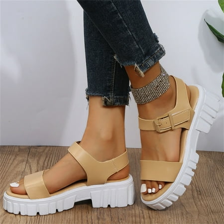 

sebulube Fashion Summer Women Sandals Thick Sole Buckle Strap Open Toe Casual Style