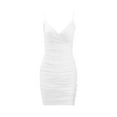 thumbnail image 5 of Miluxas Women's Deep V Neck Ruched Bodycon Mini Dress Spaghetti Strap Cocktail Wedding Party Short Dresses White M(M), 5 of 9