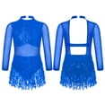 thumbnail image 2 of iiniim Girls Sequin Tassel Latin Ballet Dance Leotard Dress Long Sleeve Gymnastic Jazz Chacha Belly Dancewear Royal Blue 10, 2 of 7