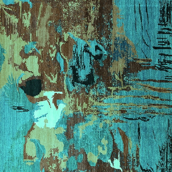 Ahgly Company Indoor Square Oriental Turquoise Blue Industrial Area Rugs, 8' Square