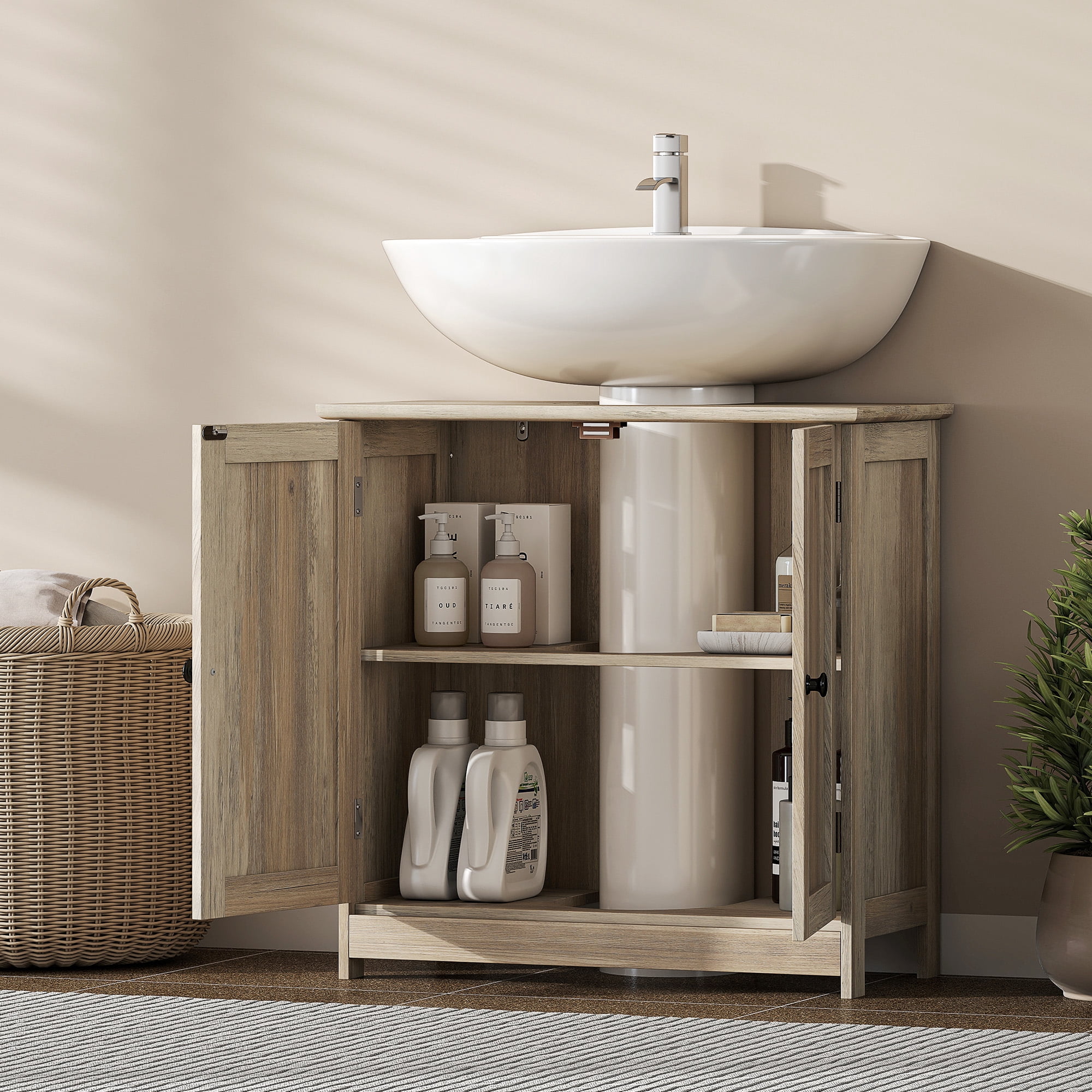 Bathroom Cabinet, Under Sink Vanity with Adjustable Shelf, Weathered Gray Oak, 23.5 in L x 11.75 in W x 23.5 in H