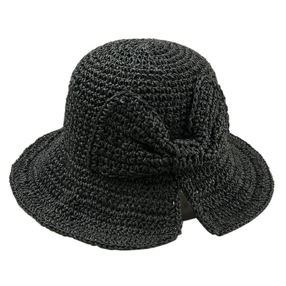 yunLXY Under $5 Black Floppy Big Beach Straw Hats for Women Foldable Summer Wide Brim Packable Sun Hat Womens Travel Straw Fedora Hat