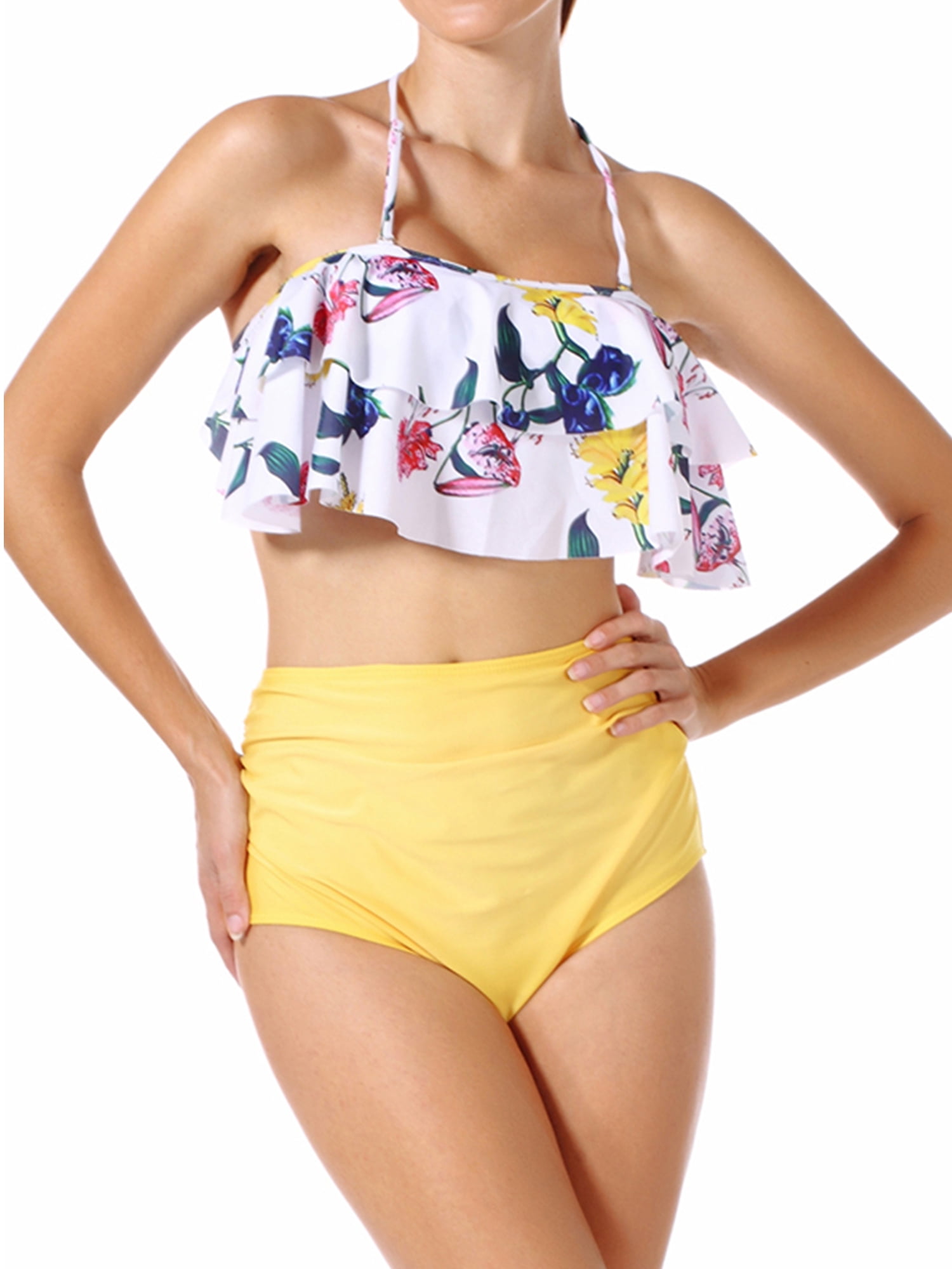Sayfut Women Plus Size Two Piece Swimsuit High Waist Slimming Bikini Set Halter Bandage Push Up