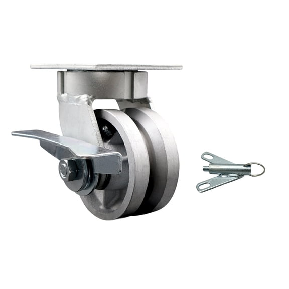 4 Inch Kingpinless V Groove Semi Steel Wheel Caster with Brake and Swivel Lock