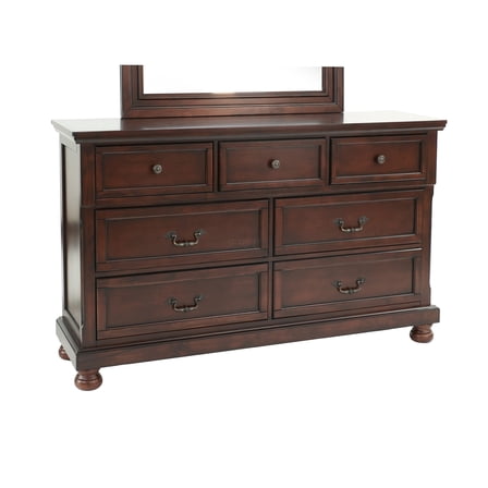 JERFIT 65" Wide 9-Drawer Dark Brown Wood Dresser with Mirror, Antique Cherry Finish Bedroom Chest