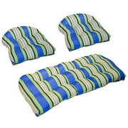3pc Wicker Cushion Set, Bl/yl