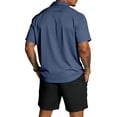 thumbnail image 4 of Hogleaql Men's 2 Piece Short Set Beach Outfits Summer Short Sleeve Button T-Shirts and Shorts Outfits Elastic Waist Relaxed Fit Loose Fit Lightweight Matching Set with Pockets Navy 2XL, 4 of 4