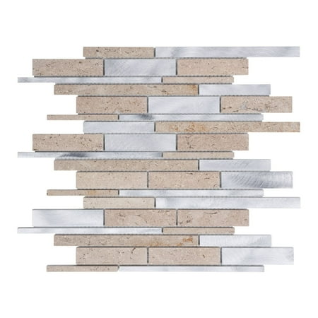 Modket TDH441AL Beige Sand Sina Pearl Marble Stone Aluminum Metallic Mosaic Tile Wall Backsplash