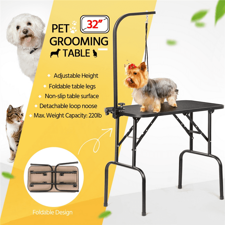 Professional 32 Foldable Pet Grooming Table W Arm Noose Mesh Tray Maximum Capacity Up to 220lbs