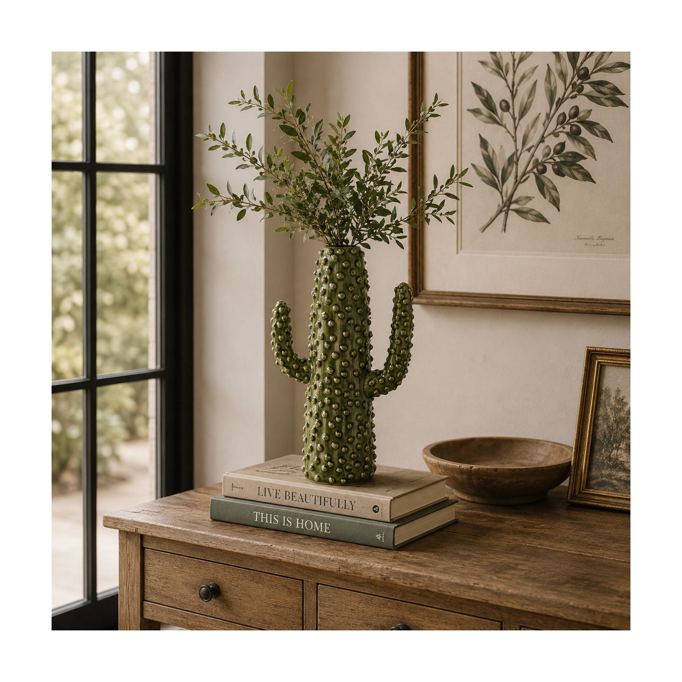 DecMode 13" Cactus Green Ceramic Vase