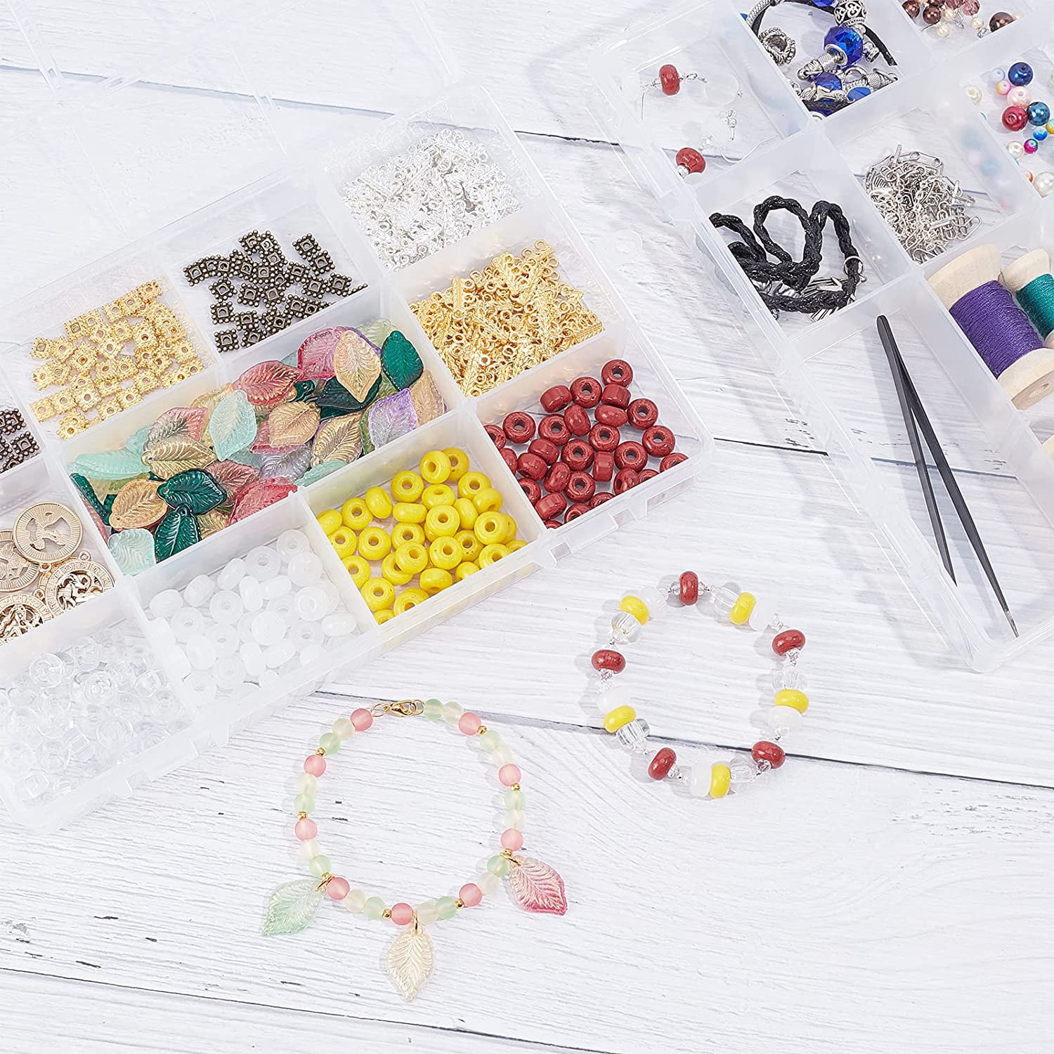 4PCS 12 Grids Plastic Storage Box Jewellery Box Compartment Organizer Earring Storage Containers Clear Plastic Bead Case(8.9x6x1.2Inch) colorful DIY