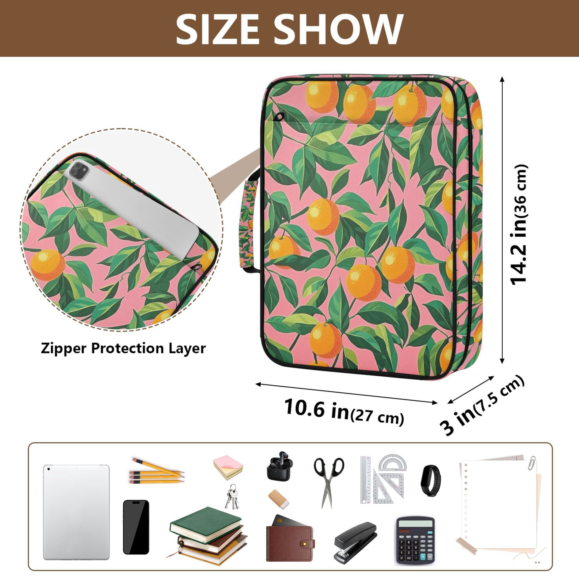 FORMRS Accordion File Folder A4 Size 7-Pocket Expanding Document Organizer Bag with 3 Ring Binder, Pink Oranges
