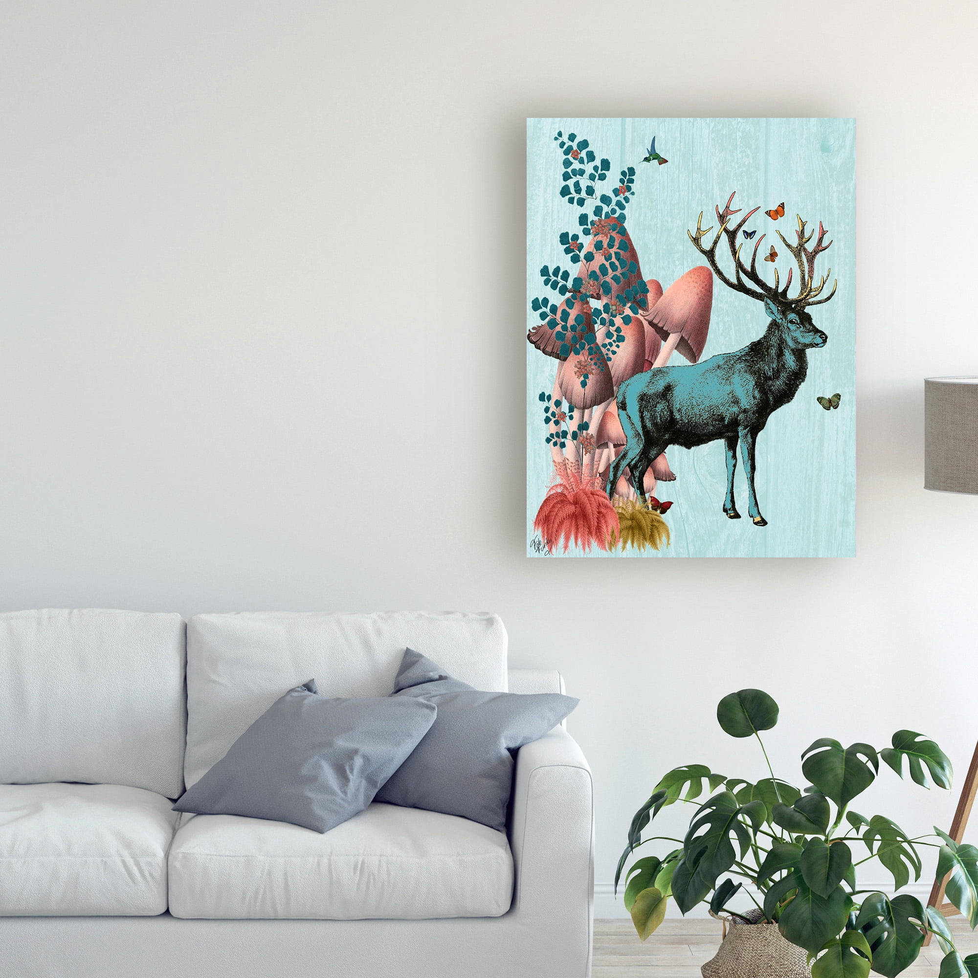 Trademark Fine Art 'Turquoise Deer In Mushroom Forest' Canvas Art by Fab Funky