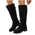 thumbnail image 3 of FRSASU Women's Fashion Casual Winter Style Round-Toe Thick-Heeled Low-Heeled Mid-Calf Boots Black, 3 of 9