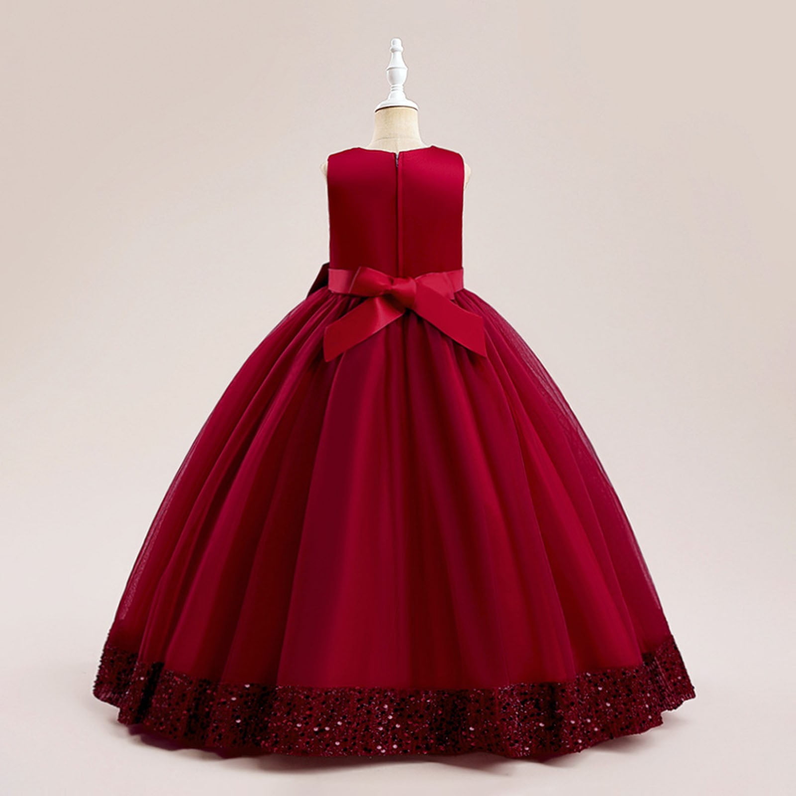 Zanarzt Kids Formal Dresses for Girls Flower Girls Spaghetti Strap Tulle Dress Long A Line Wedding Pageant Dresses Princess Birthday Party Ball Gown Red,6-7 Years