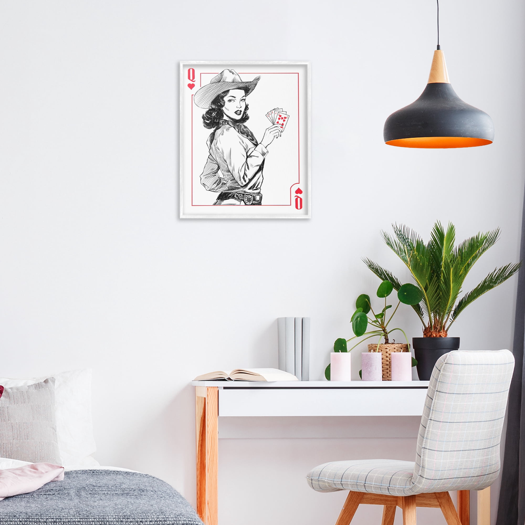 Stupell Industries Cowgirl Queen of Hearts White Framed Giclee Art, design by Ziwei Li