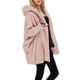 thumbnail image 2 of Women'S Solid Color Long-Sleeved V-Neck Hooded Jacket Casual Loose Plush Buttonless Jacket Pink S, 2 of 7