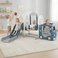 thumbnail image 2 of OLAKIDS Toddler Slide and Swing Set, 5 in 1 Bus Themed Baby Slide with Climber Basketball Hoop Car Playhouse for Indoor Outdoor Boys Girls Aged 3+, 2 of 10