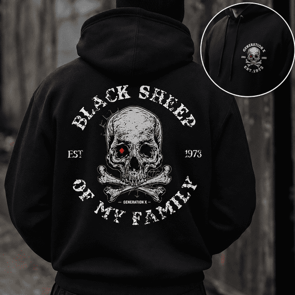 Custom Year Generation X 1965-1980 Black Sheep Of My Family Skull Crossbones Hoodie Funny Sarcastic Gift