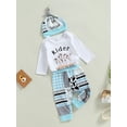thumbnail image 3 of Mialoley Infant Baby Cowboy Clothes Set, Long Sleeve Letter Print Romper + Animal Pattern Pants + Hat, 3 of 8