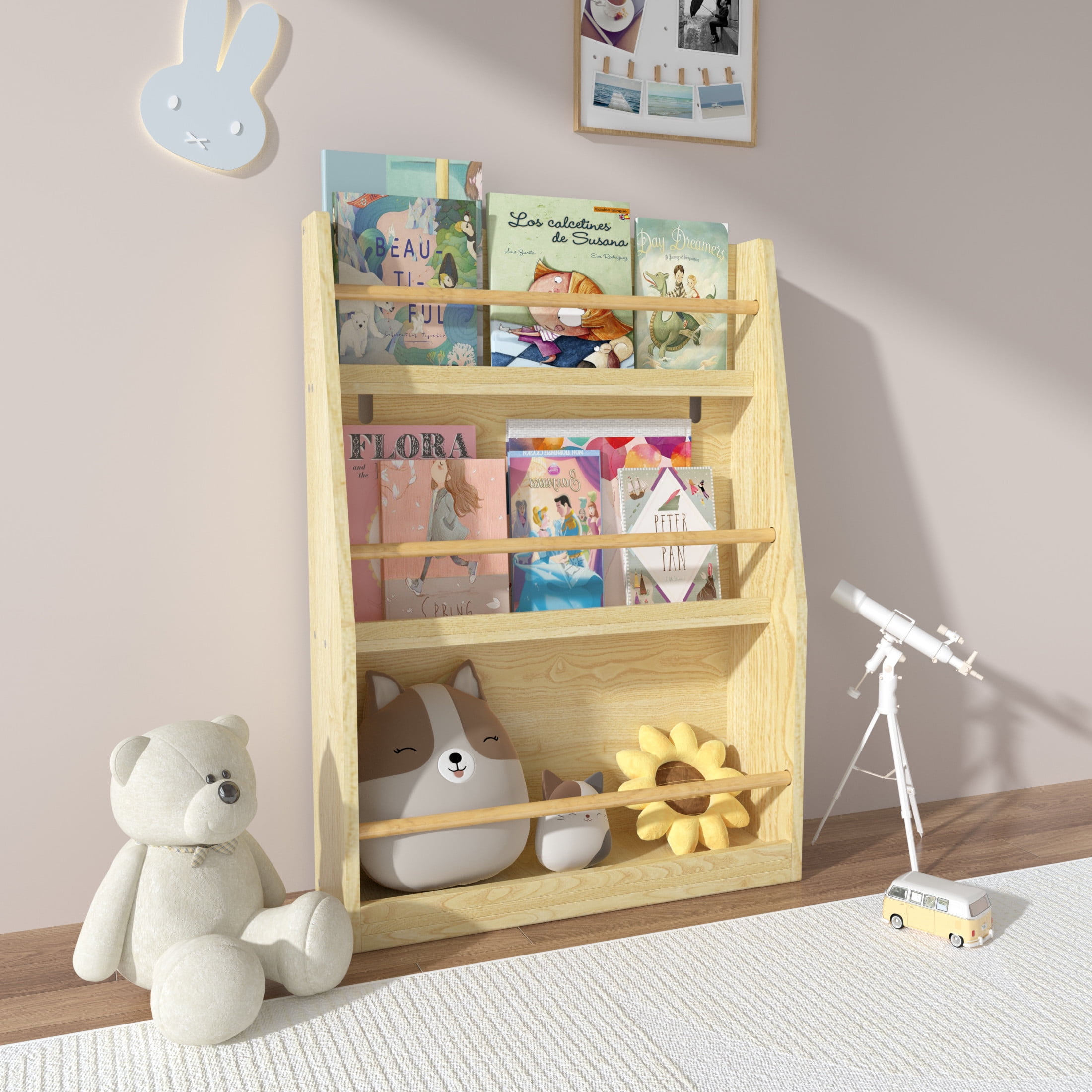 Noble House Sage 3-Tier Kids Book Shelf, Front-Facing Toddler Book Rack for Bedroom, Playroom or Nursery, Natural