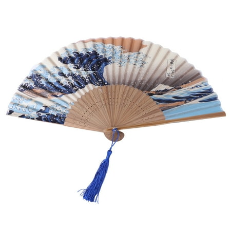 

JULYING Handheld Bamboo Silk Folding Fans Vintage Wave Pattern Gifts For Girls Women New