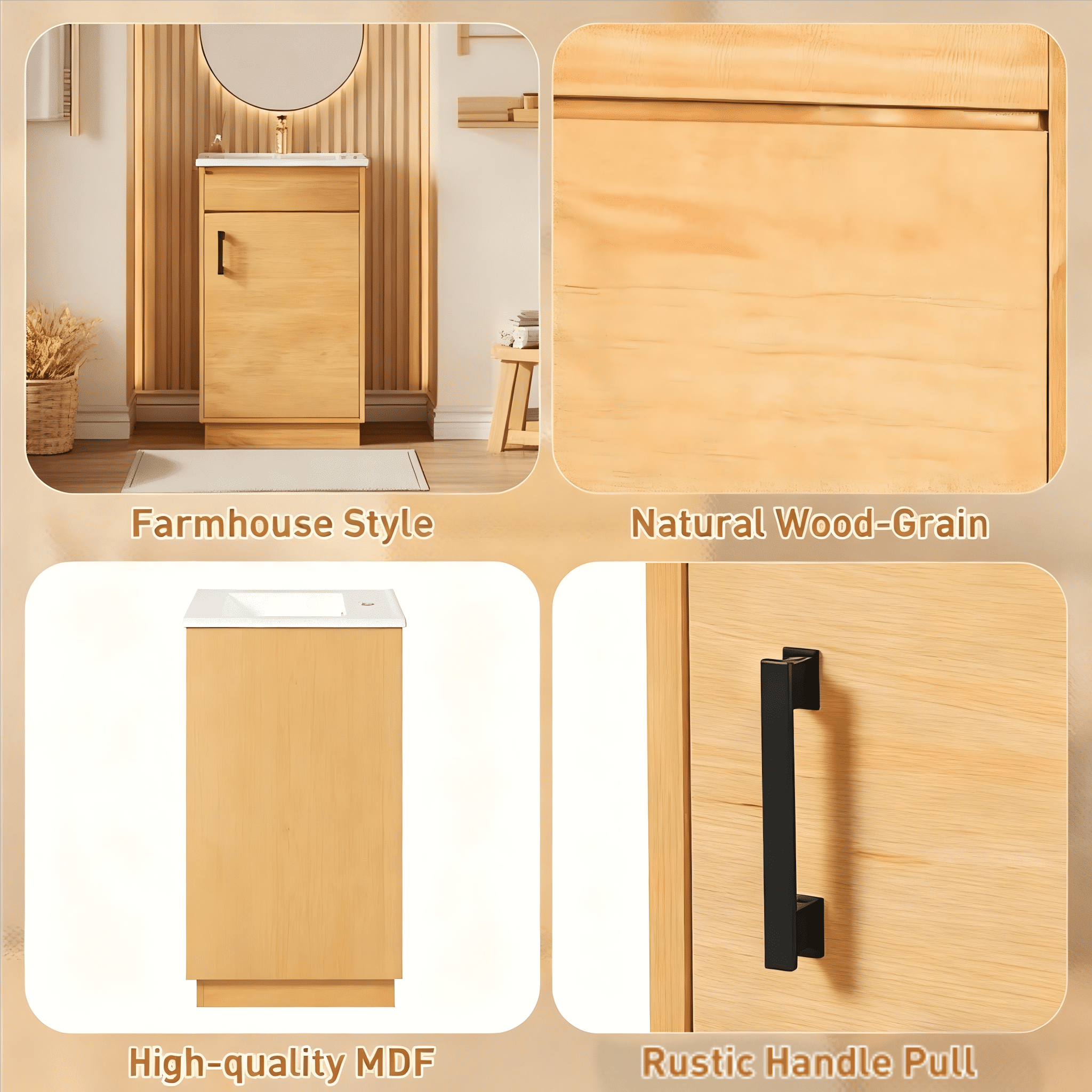Harper & Bright Designs 20" Farmhouse Bathroom Cabinet with Sink, Freestanding Storage Cabinet with Adjustable Shelf, Single Sink Bathroom Vanity for Small Space, Natural Wood